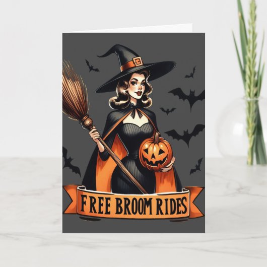 ヴィンテージ風 フリー ブルームライド 魔法使い ハロウィン シーズンカード (正面)