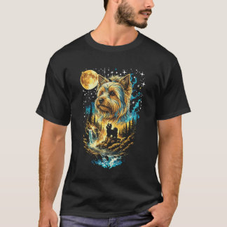 ヴィンテージ風 ヨーキー犬 月に吠える 面白いヨーキーのデザイン Tシャツ
