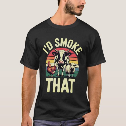 ヴィンテージ風 レトロなBBQの肉スモーカーの面白いデザイン Tシャツ (正面)