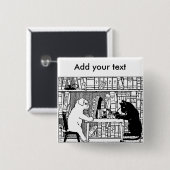 ヴィンテージ風 猫と犬の図書館 文学 缶バッジ (正面&裏面)