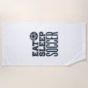 ヴィンテージ風 Eat Sleep サッカー Tシャツ デザイン (2)_1 ビーチタオル