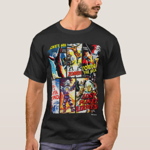 ヴィンテージ風SFホラー映画ポスターコラージュ f Tシャツ