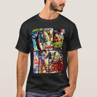 ヴィンテージ風SFホラー映画ポスターコラージュ f Tシャツ