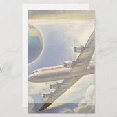 ヴィンテージ飛んでいるで世界中に雲が広がる飛行機 (正面/裏面)