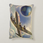 ヴィンテージ飛んでいるで世界中に雲が広がる飛行機 アクセントクッション (裏面(縦))