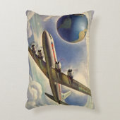 ヴィンテージ飛んでいるで世界中に雲が広がる飛行機 アクセントクッション (正面(垂直))