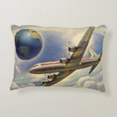 ヴィンテージ飛んでいるで世界中に雲が広がる飛行機 アクセントクッション (裏面)