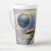 ヴィンテージ飛んでいるで世界中に雲が広がる飛行機 カフェラテマグ (左アングル)