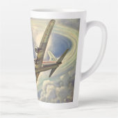 ヴィンテージ飛んでいるで世界中に雲が広がる飛行機 カフェラテマグ (右)