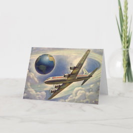 ヴィンテージ飛んでいるで世界中に雲が広がる飛行機 カード