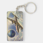 ヴィンテージ飛んでいるで世界中に雲が広がる飛行機 キーホルダー (裏面)