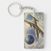 ヴィンテージ飛んでいるで世界中に雲が広がる飛行機 キーホルダー (正面)