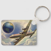 ヴィンテージ飛んでいるで世界中に雲が広がる飛行機 キーホルダー (正面)