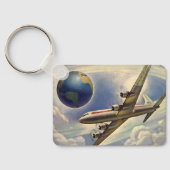 ヴィンテージ飛んでいるで世界中に雲が広がる飛行機 キーホルダー (裏面)