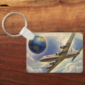 ヴィンテージ飛んでいるで世界中に雲が広がる飛行機 キーホルダー (裏面)