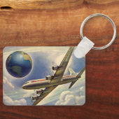 ヴィンテージ飛んでいるで世界中に雲が広がる飛行機 キーホルダー (正面)