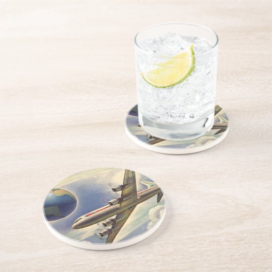 ヴィンテージ飛んでいるで世界中に雲が広がる飛行機 コースター (側面)