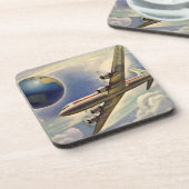 ヴィンテージ飛んでいるで世界中に雲が広がる飛行機 コースター (左側)