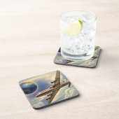 ヴィンテージ飛んでいるで世界中に雲が広がる飛行機 コースター (右側)