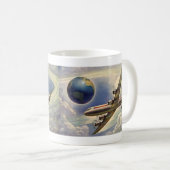 ヴィンテージ飛んでいるで世界中に雲が広がる飛行機 コーヒーマグカップ (正面右)