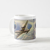 ヴィンテージ飛んでいるで世界中に雲が広がる飛行機 コーヒーマグカップ (正面左)