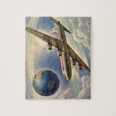 ヴィンテージ飛んでいるで世界中に雲が広がる飛行機 ジグソーパズル (縦)