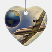 ヴィンテージ飛んでいるで世界中に雲が広がる飛行機 セラミックオーナメント (裏面)