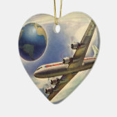ヴィンテージ飛んでいるで世界中に雲が広がる飛行機 セラミックオーナメント (左)