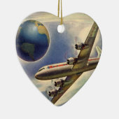 ヴィンテージ飛んでいるで世界中に雲が広がる飛行機 セラミックオーナメント (右)