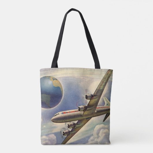 ヴィンテージ飛んでいるで世界中に雲が広がる飛行機 トートバッグ (裏面)