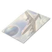 ヴィンテージ飛んでいるで世界中に雲が広がる飛行機 ノートパッド (アングル)