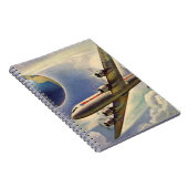 ヴィンテージ飛んでいるで世界中に雲が広がる飛行機 ノートブック (右側)