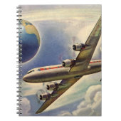 ヴィンテージ飛んでいるで世界中に雲が広がる飛行機 ノートブック (正面)