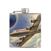 ヴィンテージ飛んでいるで世界中に雲が広がる飛行機 フラスク (正面)