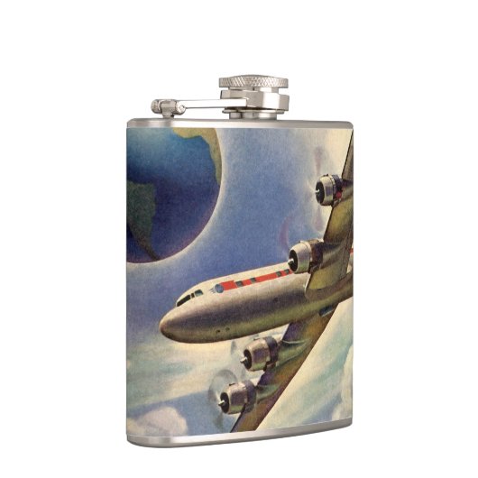 ヴィンテージ飛んでいるで世界中に雲が広がる飛行機 フラスク (右)