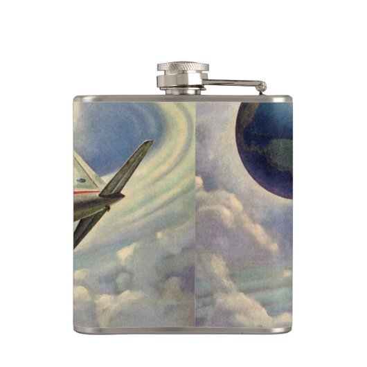 ヴィンテージ飛んでいるで世界中に雲が広がる飛行機 フラスク (裏面)