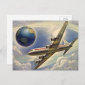 ヴィンテージ飛んでいるで世界中に雲が広がる飛行機 ポストカード (正面/裏面)