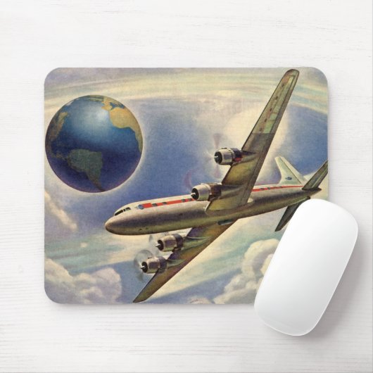 ヴィンテージ飛んでいるで世界中に雲が広がる飛行機 マウスパッド (マウス)