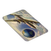 ヴィンテージ飛んでいるで世界中に雲が広がる飛行機 マグネット (右側)