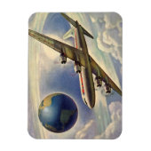 ヴィンテージ飛んでいるで世界中に雲が広がる飛行機 マグネット (縦)