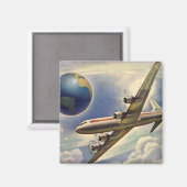 ヴィンテージ飛んでいるで世界中に雲が広がる飛行機 マグネット (正面/裏面)