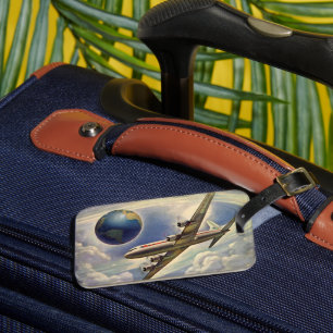 ヴィンテージ飛んでいるで世界中に雲が広がる飛行機 ラゲッジタグ