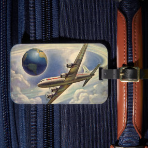 ヴィンテージ飛んでいるで世界中に雲が広がる飛行機 ラゲッジタグ
