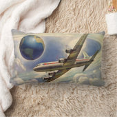 ヴィンテージ飛んでいるで世界中に雲が広がる飛行機 ランバークッション (ブランケット)