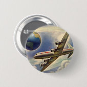 ヴィンテージ飛んでいるで世界中に雲が広がる飛行機 缶バッジ (正面&裏面)