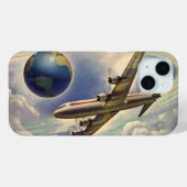 ヴィンテージ飛んでいるで世界中に雲が広がる飛行機 Case-Mate iPhoneケース (裏面 (横))