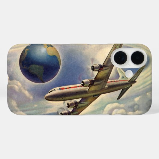 ヴィンテージ飛んでいるで世界中に雲が広がる飛行機 Case-Mate iPhoneケース (裏面 (横))