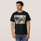 ヴィンテージ飛んでいるで世界中に雲が広がる飛行機 Tシャツ (正面フル)