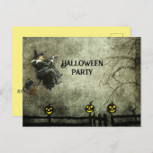 ヴィンテージ飛んでいるウィッチアットナイトグリニングカボチャ インビテーションポストカード (正面/裏面)