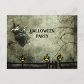 ヴィンテージ飛んでいるウィッチアットナイトグリニングカボチャ インビテーションポストカード (正面)